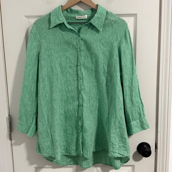 Coldwater Creek Tops - Coldwater Creek Button Up Womens 2X Green 100% Linen Shirt Coastal Lagenlook
